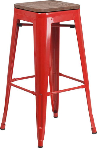 Flash Furniture 30" High Backless Red Metal Barstool with Square Wood Seat - CH-31320-30-RED-WD-GG