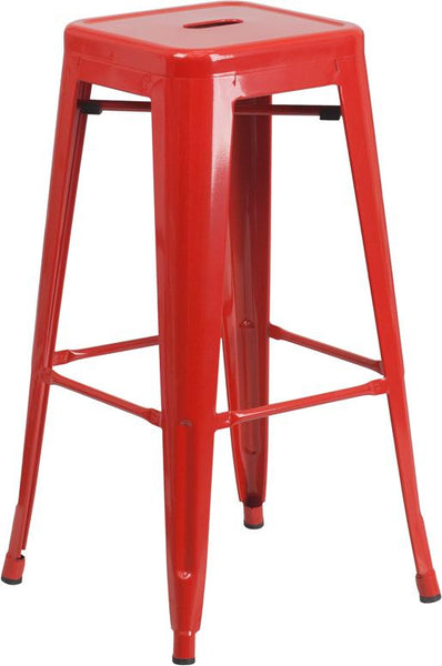 Flash Furniture 30'' High Backless Red Metal Indoor-Outdoor Barstool with Square Seat - CH-31320-30-RED-GG