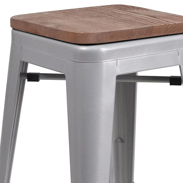 Flash Furniture 30" High Backless Silver Metal Barstool with Square Wood Seat - CH-31320-30-SIL-WD-GG