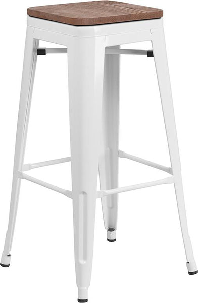 Flash Furniture 30" High Backless White Metal Barstool with Square Wood Seat - CH-31320-30-WH-WD-GG