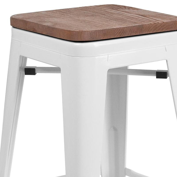 Flash Furniture 30" High Backless White Metal Barstool with Square Wood Seat - CH-31320-30-WH-WD-GG