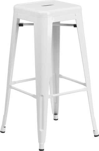 Flash Furniture 30'' High Backless White Metal Indoor-Outdoor Barstool with Square Seat - CH-31320-30-WH-GG