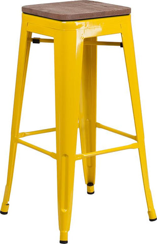 Flash Furniture 30" High Backless Yellow Metal Barstool with Square Wood Seat - CH-31320-30-YL-WD-GG