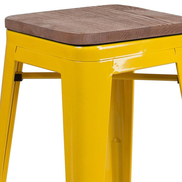 Flash Furniture 30" High Backless Yellow Metal Barstool with Square Wood Seat - CH-31320-30-YL-WD-GG