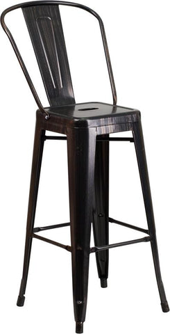 Flash Furniture 30'' High Black-Antique Gold Metal Indoor-Outdoor Barstool with Back - CH-31320-30GB-BQ-GG