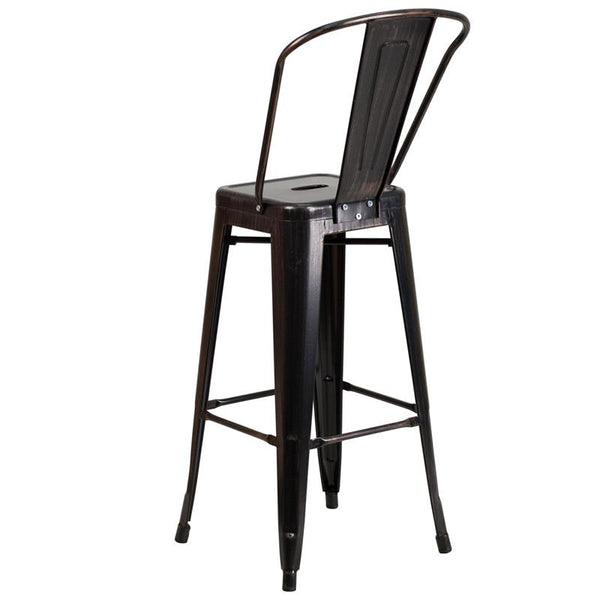 Flash Furniture 30'' High Black-Antique Gold Metal Indoor-Outdoor Barstool with Back - CH-31320-30GB-BQ-GG