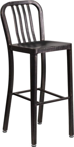 Flash Furniture 30'' High Black-Antique Gold Metal Indoor-Outdoor Barstool with Vertical Slat Back - CH-61200-30-BQ-GG