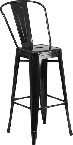 Flash Furniture 30'' High Black Metal Indoor-Outdoor Barstool with Back - CH-31320-30GB-BK-GG