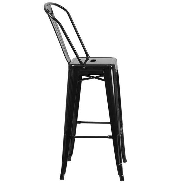 Flash Furniture 30'' High Black Metal Indoor-Outdoor Barstool with Back - CH-31320-30GB-BK-GG