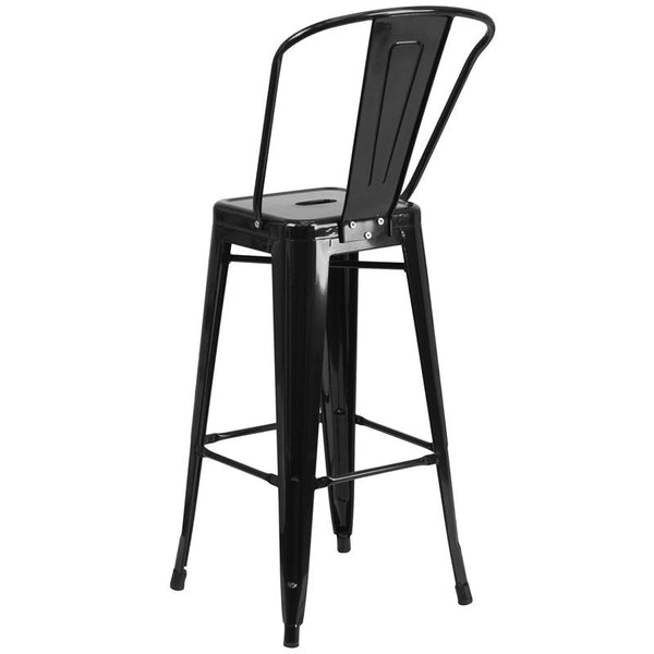 Flash Furniture 30'' High Black Metal Indoor-Outdoor Barstool with Back - CH-31320-30GB-BK-GG
