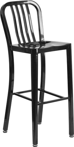 Flash Furniture 30'' High Black Metal Indoor-Outdoor Barstool with Vertical Slat Back - CH-61200-30-BK-GG