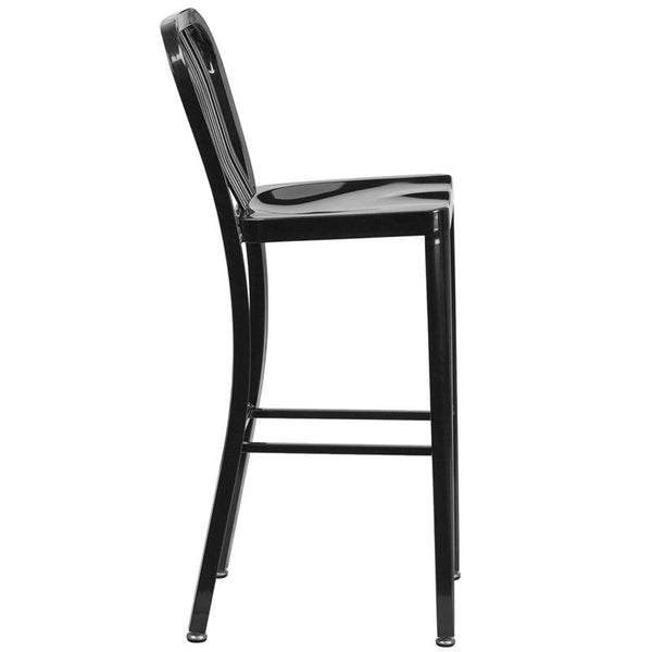 Flash Furniture 30'' High Black Metal Indoor-Outdoor Barstool with Vertical Slat Back - CH-61200-30-BK-GG