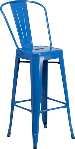 Flash Furniture 30'' High Blue Metal Indoor-Outdoor Barstool with Back - CH-31320-30GB-BL-GG