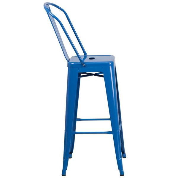 Flash Furniture 30'' High Blue Metal Indoor-Outdoor Barstool with Back - CH-31320-30GB-BL-GG