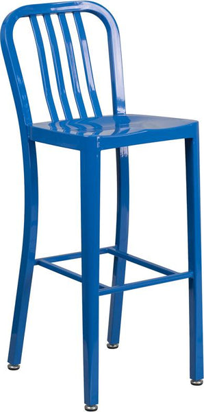 Flash Furniture 30'' High Blue Metal Indoor-Outdoor Barstool with Vertical Slat Back - CH-61200-30-BL-GG