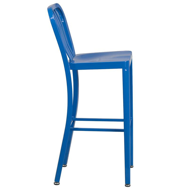 Flash Furniture 30'' High Blue Metal Indoor-Outdoor Barstool with Vertical Slat Back - CH-61200-30-BL-GG