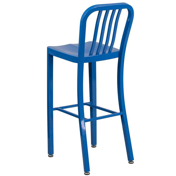 Flash Furniture 30'' High Blue Metal Indoor-Outdoor Barstool with Vertical Slat Back - CH-61200-30-BL-GG