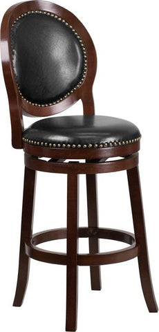 Flash Furniture 30'' High Cappuccino Wood Barstool with Oval Back and Black Leather Swivel Seat - TA-550130-CA-GG