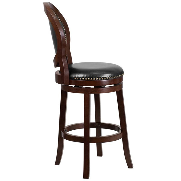 Flash Furniture 30'' High Cappuccino Wood Barstool with Oval Back and Black Leather Swivel Seat - TA-550130-CA-GG