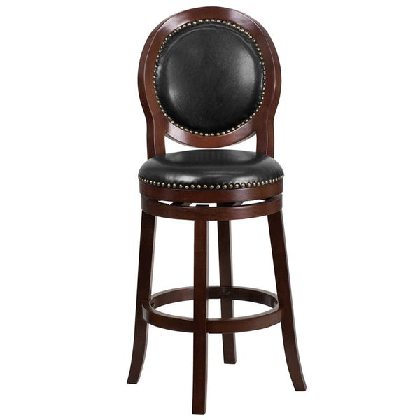 Flash Furniture 30'' High Cappuccino Wood Barstool with Oval Back and Black Leather Swivel Seat - TA-550130-CA-GG