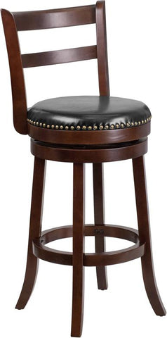 Flash Furniture 30'' High Cappuccino Wood Barstool with Single Slat Ladder Back and Black Leather Swivel Seat - TA-16029-CA-GG