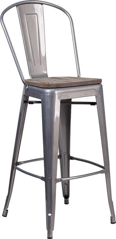 Flash Furniture 30" High Clear Coated Barstool with Back and Wood Seat - XU-DG-TP001B-30-WD-GG