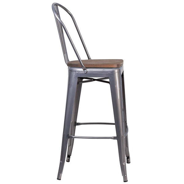 Flash Furniture 30" High Clear Coated Barstool with Back and Wood Seat - XU-DG-TP001B-30-WD-GG