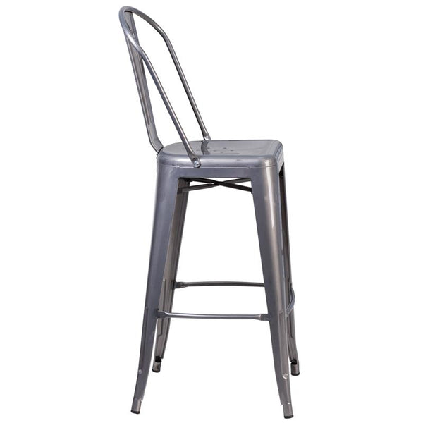 Flash Furniture 30'' High Clear Coated Indoor Barstool with Back - XU-DG-TP001B-30-GG