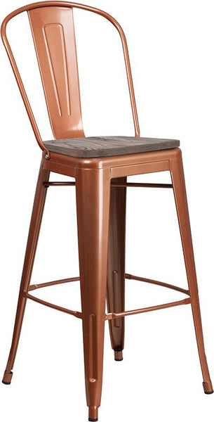 Flash Furniture 30" High Copper Metal Barstool with Back and Wood Seat - ET-3534-30-POC-WD-GG