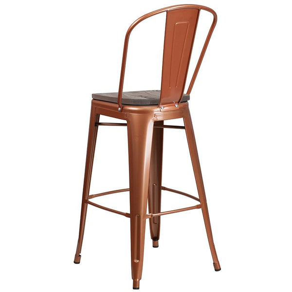 Flash Furniture 30" High Copper Metal Barstool with Back and Wood Seat - ET-3534-30-POC-WD-GG