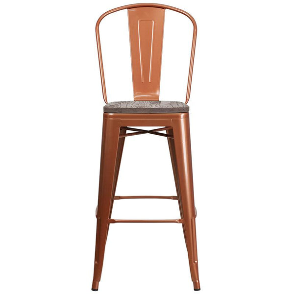 Flash Furniture 30" High Copper Metal Barstool with Back and Wood Seat - ET-3534-30-POC-WD-GG