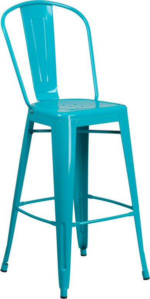 Flash Furniture 30'' High Crystal Teal-Blue Metal Indoor-Outdoor Barstool with Back - ET-3534-30-CB-GG