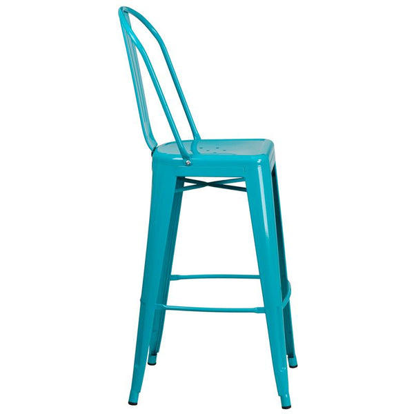 Flash Furniture 30'' High Crystal Teal-Blue Metal Indoor-Outdoor Barstool with Back - ET-3534-30-CB-GG