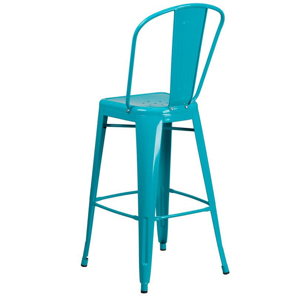 Flash Furniture 30'' High Crystal Teal-Blue Metal Indoor-Outdoor Barstool with Back - ET-3534-30-CB-GG