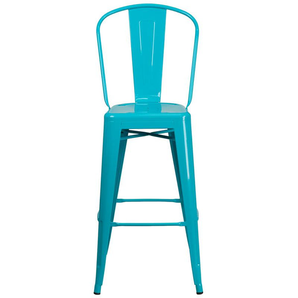 Flash Furniture 30'' High Crystal Teal-Blue Metal Indoor-Outdoor Barstool with Back - ET-3534-30-CB-GG