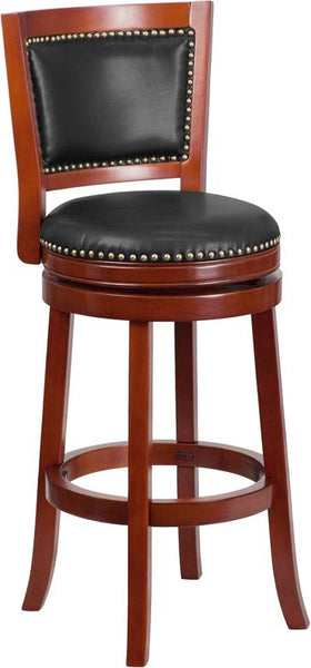 Flash Furniture 30'' High Dark Cherry Wood Barstool with Open Panel Back and Walnut Leather Swivel Seat - TA-355530-DC-GG