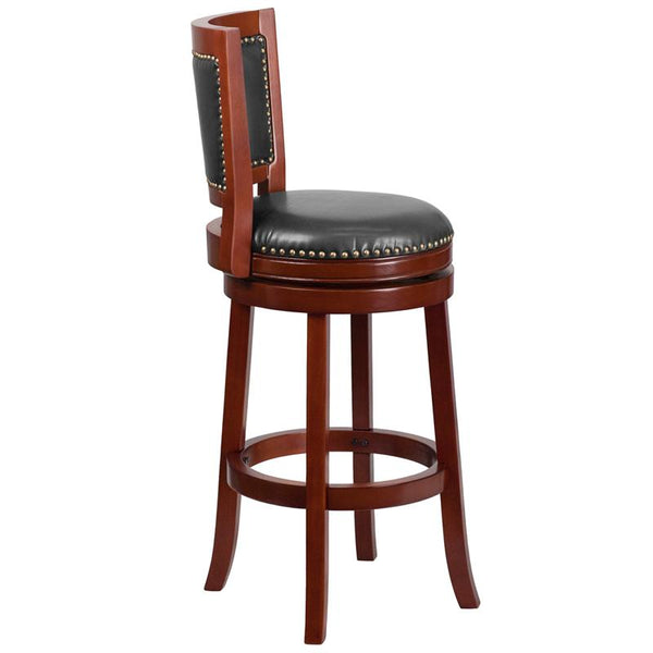 Flash Furniture 30'' High Dark Cherry Wood Barstool with Open Panel Back and Walnut Leather Swivel Seat - TA-355530-DC-GG