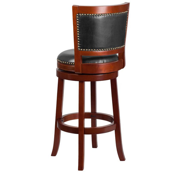 Flash Furniture 30'' High Dark Cherry Wood Barstool with Open Panel Back and Walnut Leather Swivel Seat - TA-355530-DC-GG