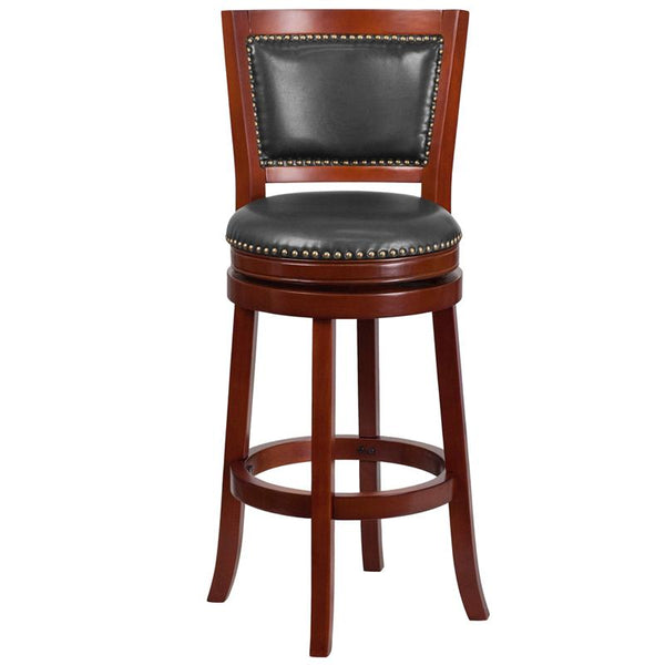 Flash Furniture 30'' High Dark Cherry Wood Barstool with Open Panel Back and Walnut Leather Swivel Seat - TA-355530-DC-GG