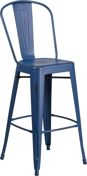 Flash Furniture 30'' High Distressed Antique Blue Metal Indoor-Outdoor Barstool with Back - ET-3534-30-AB-GG