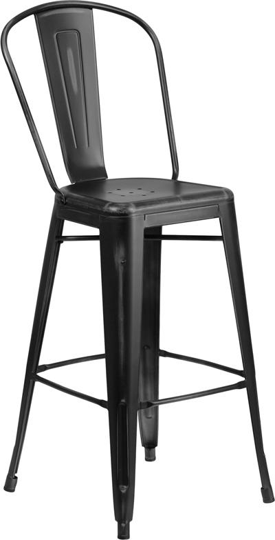 Flash Furniture 30'' High Distressed Black Metal Indoor-Outdoor Barstool with Back - ET-3534-30-BK-GG