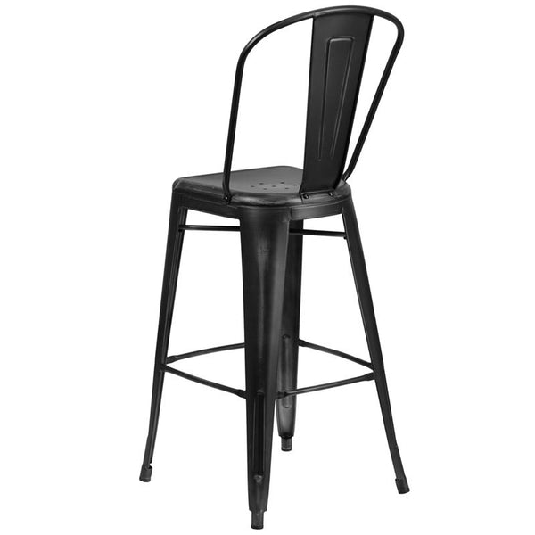 Flash Furniture 30'' High Distressed Black Metal Indoor-Outdoor Barstool with Back - ET-3534-30-BK-GG