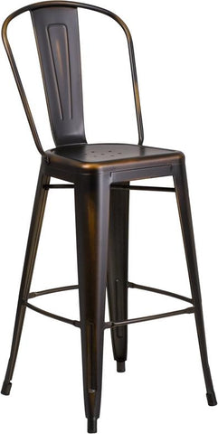 Flash Furniture 30'' High Distressed Copper Metal Indoor-Outdoor Barstool with Back - ET-3534-30-COP-GG