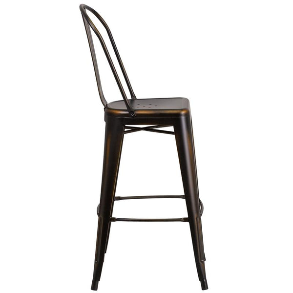 Flash Furniture 30'' High Distressed Copper Metal Indoor-Outdoor Barstool with Back - ET-3534-30-COP-GG