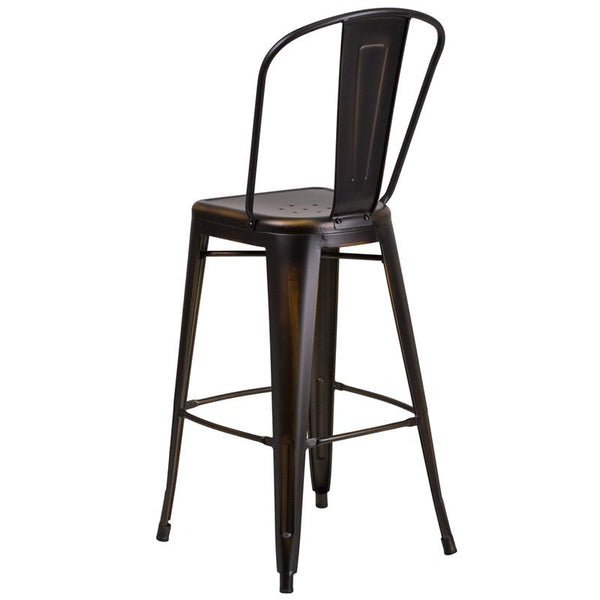 Flash Furniture 30'' High Distressed Copper Metal Indoor-Outdoor Barstool with Back - ET-3534-30-COP-GG