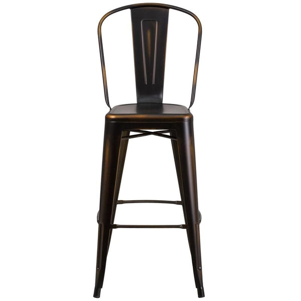 Flash Furniture 30'' High Distressed Copper Metal Indoor-Outdoor Barstool with Back - ET-3534-30-COP-GG