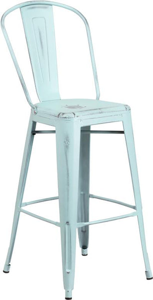 Flash Furniture 30'' High Distressed Green-Blue Metal Indoor-Outdoor Barstool with Back - ET-3534-30-DB-GG