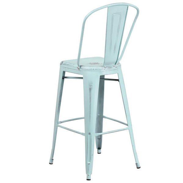 Flash Furniture 30'' High Distressed Green-Blue Metal Indoor-Outdoor Barstool with Back - ET-3534-30-DB-GG