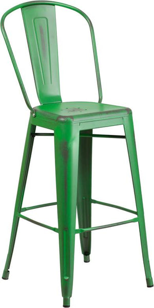 Flash Furniture 30'' High Distressed Green Metal Indoor-Outdoor Barstool with Back - ET-3534-30-GN-GG