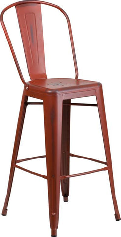 Flash Furniture 30'' High Distressed Kelly Red Metal Indoor-Outdoor Barstool with Back - ET-3534-30-RD-GG